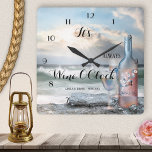 Horloge Carrée Wine Lock Romantic Beach Clock<br><div class="desc">It's always Wine O'Clock artistic wall clock featuring à un original painting of a wine bottle with glasses the beach front. The clock numbers are on a separate file and can be deleted if you do not need them. Pour toutes options, choose customize it ou personnalize. Beautiful for a wine...</div>