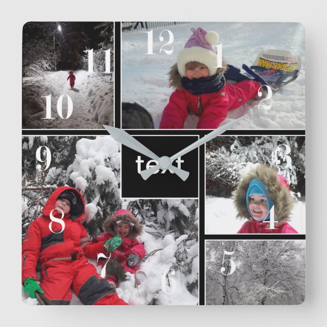 Horloge Carrée Winter fun kids games snow customizable text perso (Recto)