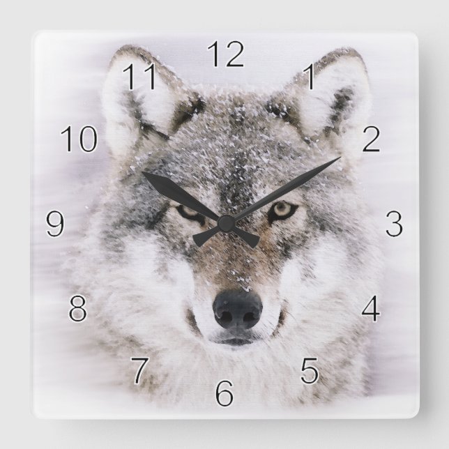 Horloge Carrée Winter Wolf Wall Clock (Recto)