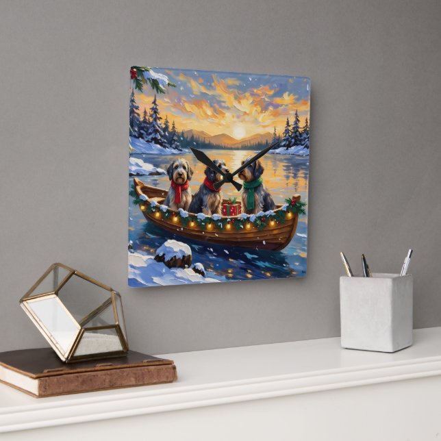Horloge Carrée Wirehaired Pointing Griffon Christmas Boat Holiday (Bureau)