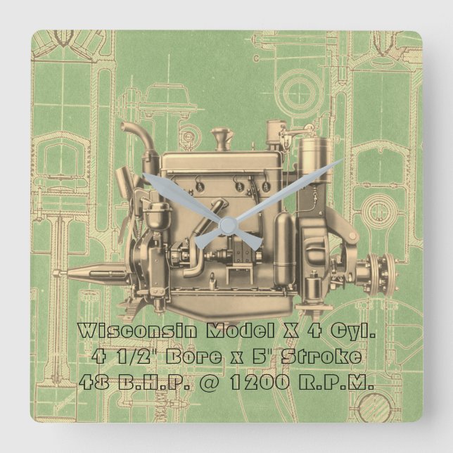 Horloge Carrée Wisconsin Moteur Milwaukee Wisconsin Moteur à gaz  (Recto)