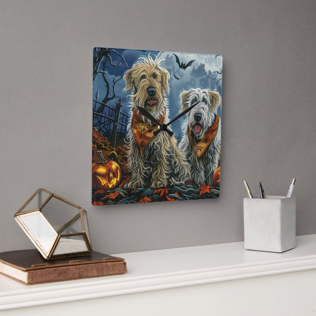 Horloge Carrée Wolfhound Halloween Éffrayant (Bureau)
