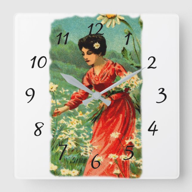 Horloge Carrée Woman picking flowers (Recto)