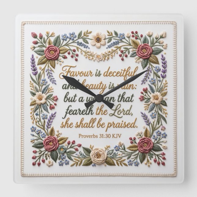 Horloge Carrée Woman that feareth the LORD faux embroidery (Recto)