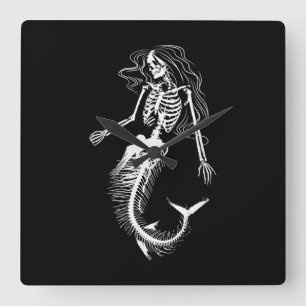 Horloge Carrée Womens Funny Halloween Mermaid Skeleton