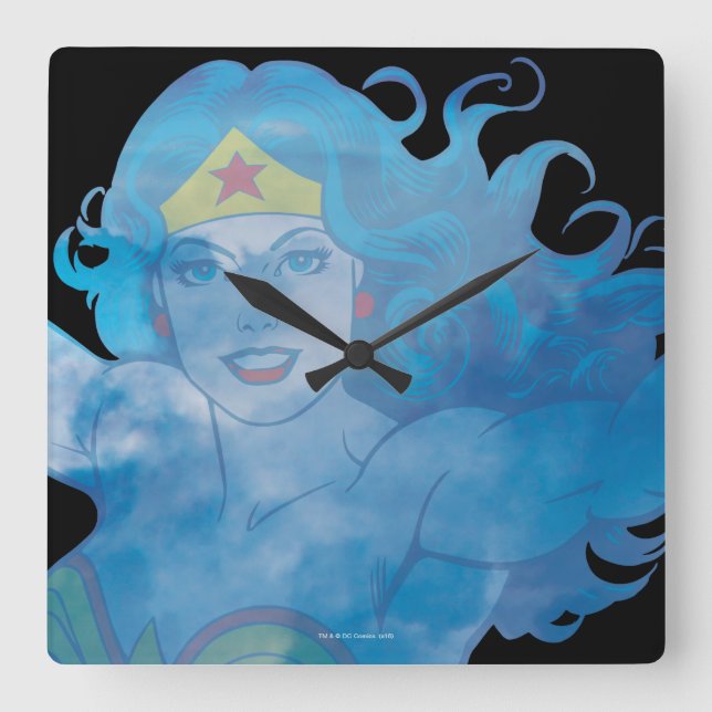 Horloge Carrée Wonder Woman Ciel bleu Silhouette (Recto)