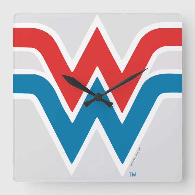 Horloge Carrée Wonder Woman logo rouge blanc et bleu (Recto)