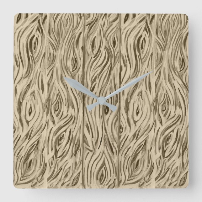 Horloge Carrée Wood Grain Board Oak Wine Barrel clock (Recto)