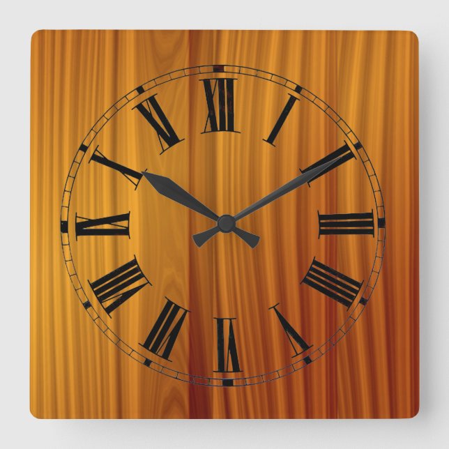 Horloge Carrée Wood Teak Wall Clock (Recto)