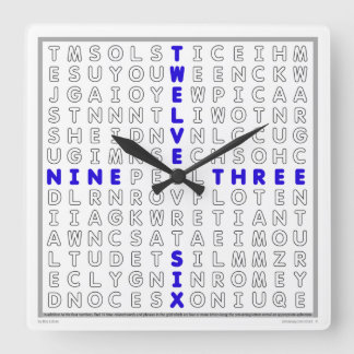 Horloge Carrée Word Search Clock with downloadable puzzle (blue)
