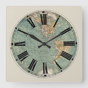Horloge Carrée World Map Clock