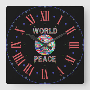 Horloge Carrée World Peace Flag Collection Numéros romains