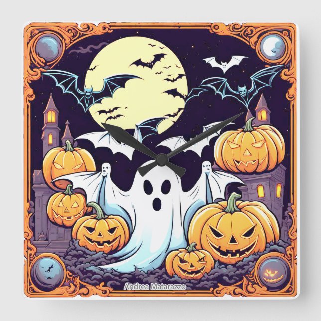 Horloge Carrée Wow Halloween Thrill (Recto)