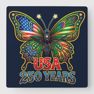 Horloge Carrée WOW ! Papillons des ailes de la liberté USA 250 an