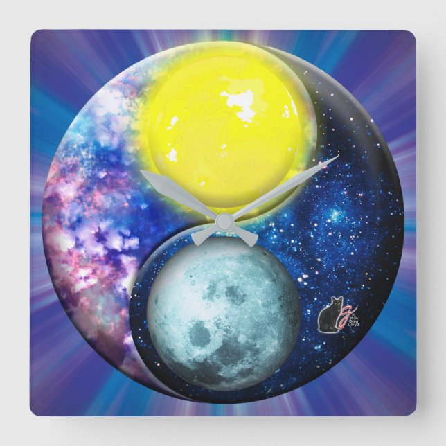Horloge Carrée Yang-Yin / Soleil-Lune (Recto)
