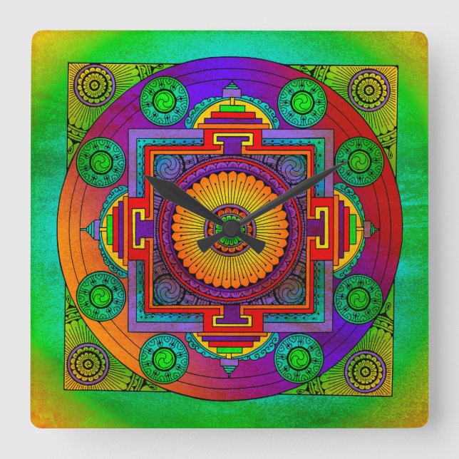 Horloge Carrée YANTRA - grande roue - violet vert (Recto)