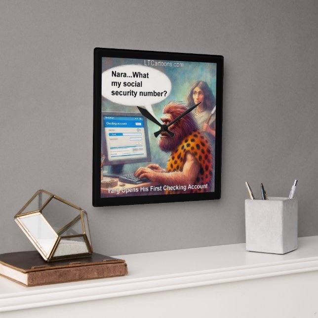 Horloge Carrée Yarg’s First Login: Banking Like a Caveman (Bureau)