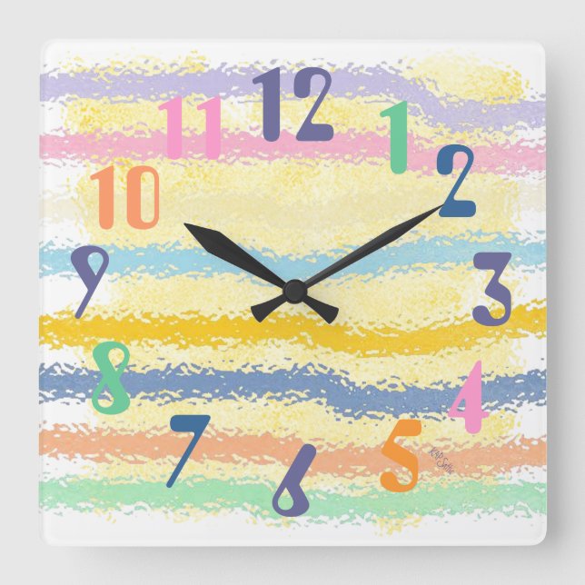 Horloge Carrée Yellow and Striped Pastels (Recto)