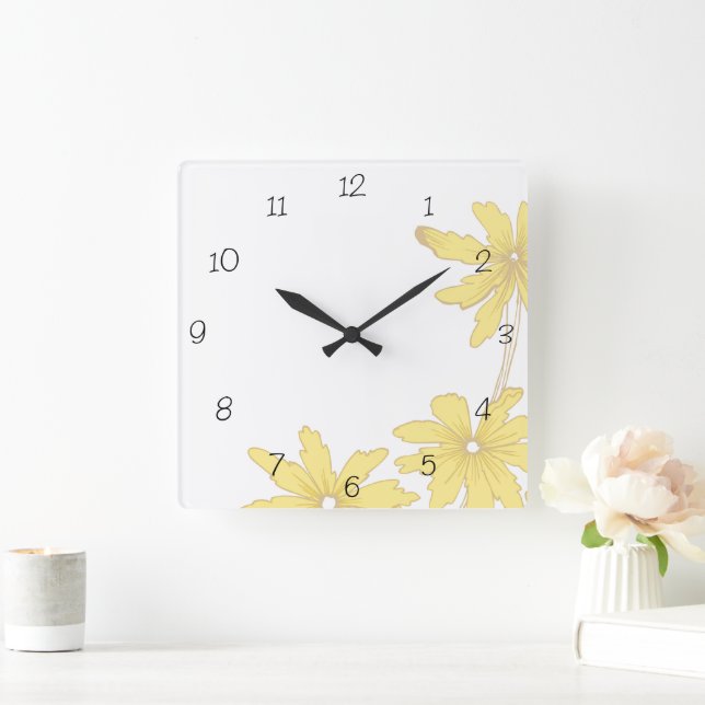 Horloge Carrée Yellow Daisies on White (Maison)