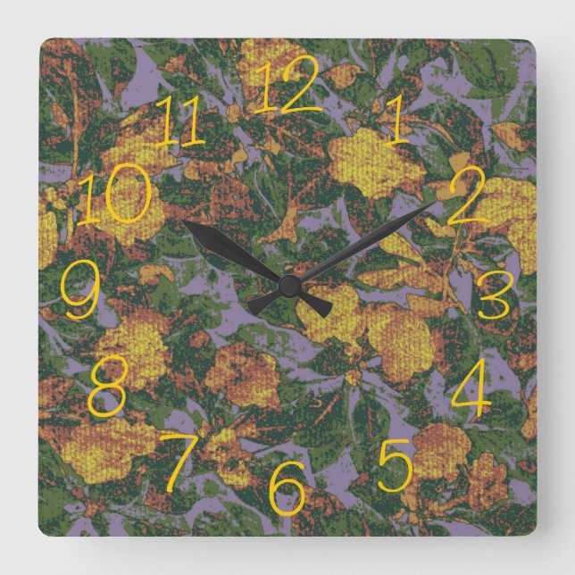 Horloge Carrée Yellow flower camouflage (Recto)
