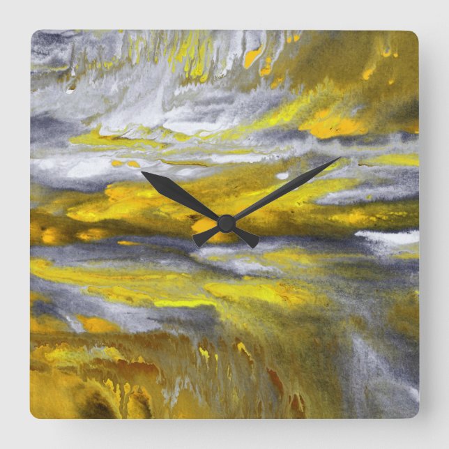 Horloge Carrée Yellow Gray Black Abstract (Recto)