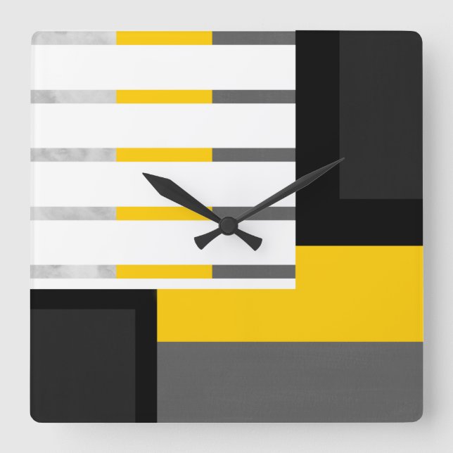 Horloge Carrée Yellow Gray Black and White Striped Block (Recto)