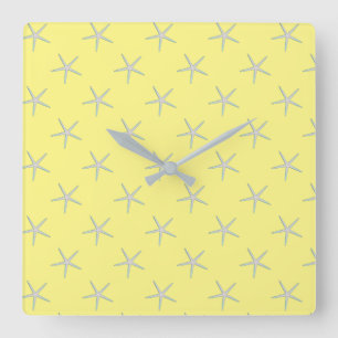 Horloge Carrée Yellow Gray Grey Teal Starfish Patterns