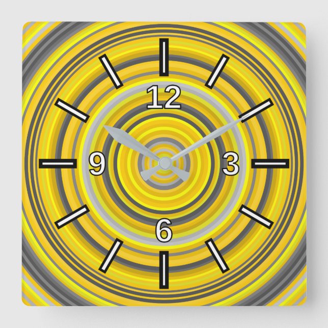 Horloge Carrée Yellow & Gray Nested Circles Pattern Square Clock (Recto)