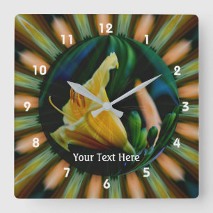 Horloge Carrée Yellow Lily Flower Abstract Art