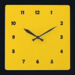 Horloge Carrée Yellow with Numbers<br><div class="desc">Minimal yellow wall clock with numbers in a cartoonish font.</div>