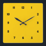 Horloge Carrée Yellow with Numbers<br><div class="desc">Minimal yellow wall clock with numbers in a cartoonish font.</div>