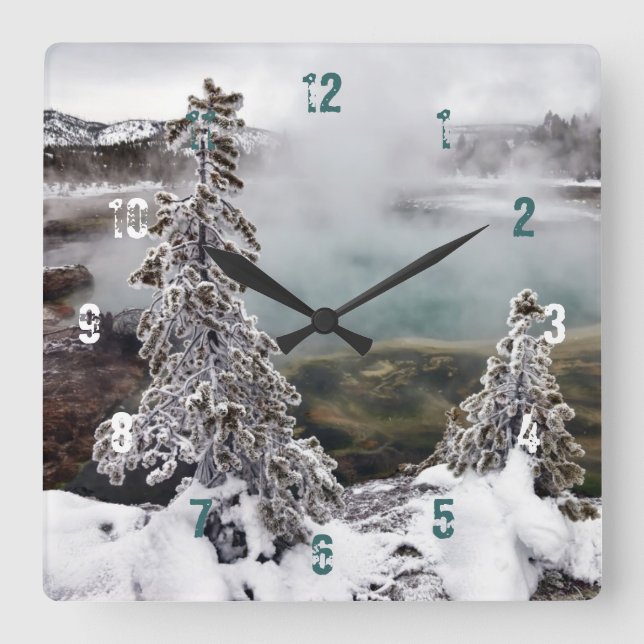 Horloge Carrée Yellowstone neigeux (Recto)