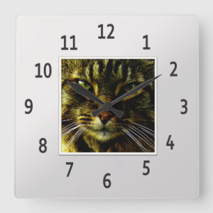 Horloge Carrée Yeux de chat Hypnotisant photo encadrée d'argent