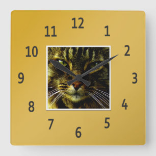 Horloge Carrée Yeux de chat Hypnotisant photo encadrée dorée