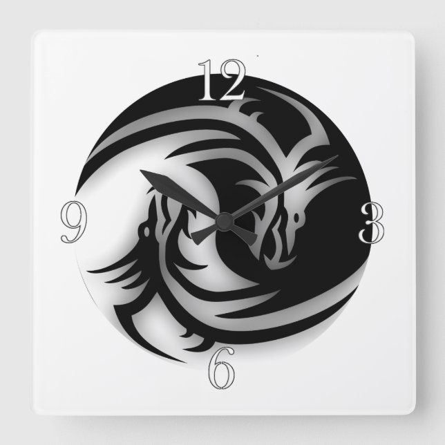 Horloge Carrée Yin and Yang Asian Dragons (Recto)