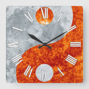 Horloge Carrée Yin & Yang Asian sign for Balance Wall Clock
