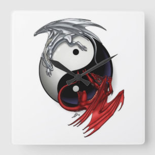Horloge Carrée Yin Yang Clock : Fire and Ice Dragons