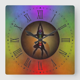 Horloge Carrée Yoga Chakras Yin Yang Roman Numerals