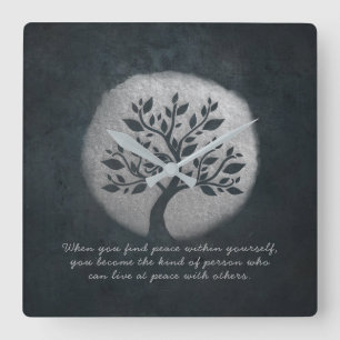 Horloge Carrée Yoga Meditation Reiki Instructor Silver Tree Quote