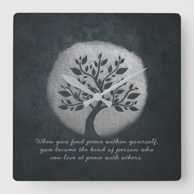 Horloge Carrée Yoga Meditation Reiki Instructor Silver Tree Quote (Recto)