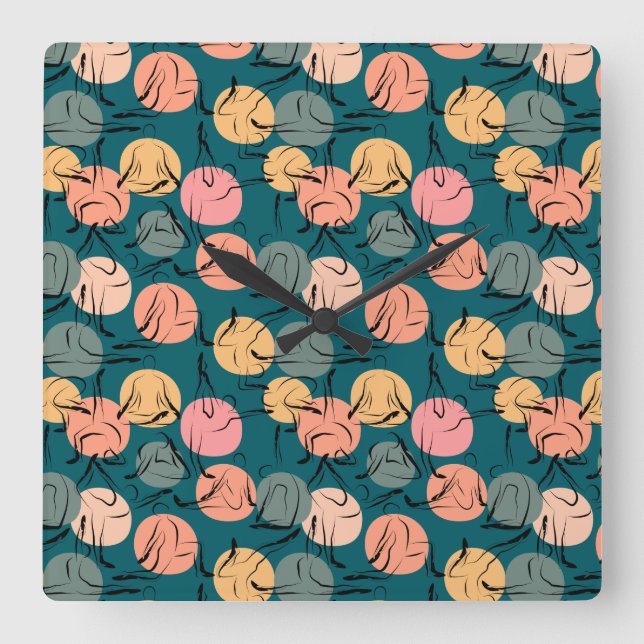 Horloge Carrée Yoga poses pattern | Yoga seamless pattern 23 (Recto)