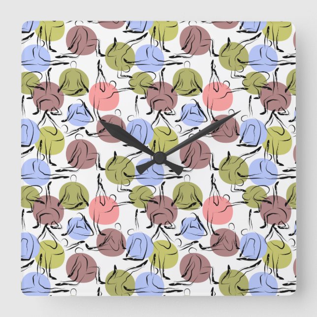 Horloge Carrée Yoga poses pattern | Yoga seamless pattern 25 (Recto)