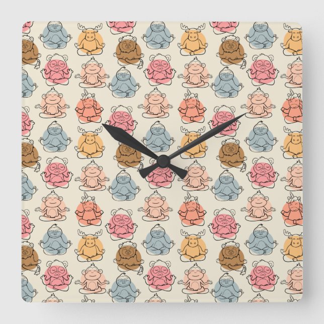 Horloge Carrée Yoga poses pattern | Yoga seamless pattern 42 (Recto)
