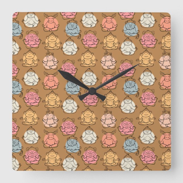 Horloge Carrée Yoga poses pattern | Yoga seamless pattern 43 (Recto)