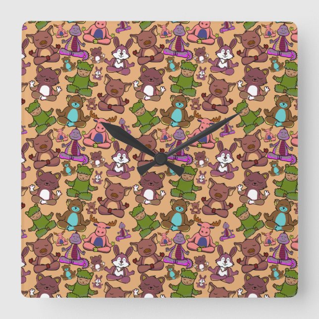 Horloge Carrée Yoga poses pattern | Yoga seamless pattern 50 (Recto)