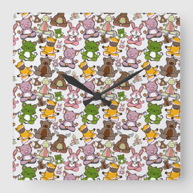 Horloge Carrée Yoga poses pattern | Yoga seamless pattern 58 (Recto)