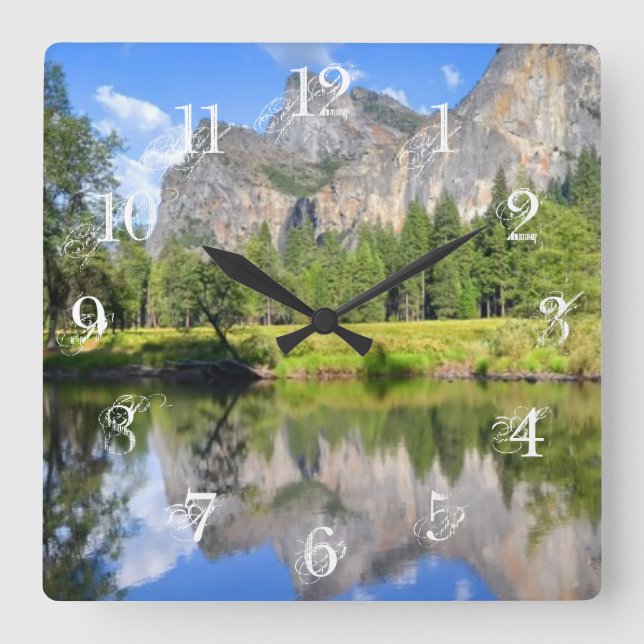 Horloge Carrée Yosemite Reflection (Recto)
