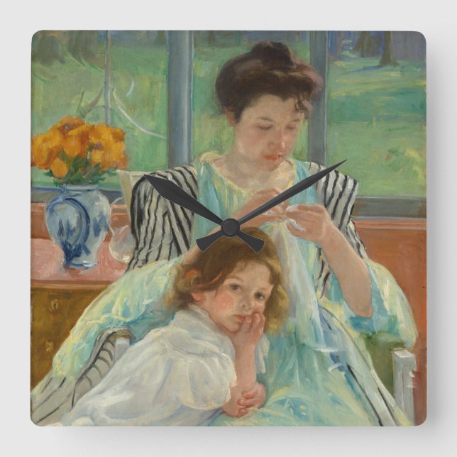 Horloge Carrée Young Mother Sewing (Recto)
