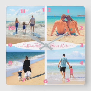 Horloge Carrée Your 4 Photo Collage Text