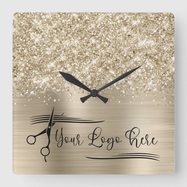 Horloge Carrée Your Logo Glittery Pale Gold Glam (Recto)